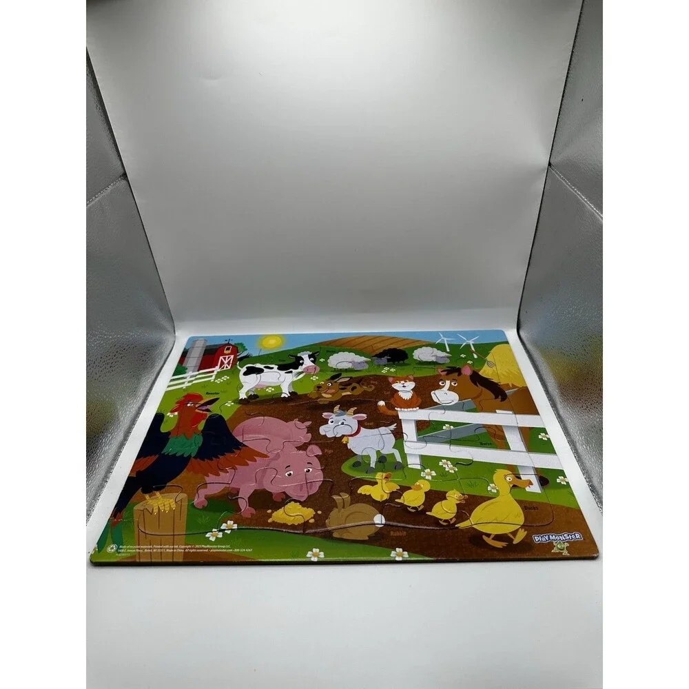 PlayMonster Farm Animals 25 Piece Wooden Frame Tray Puzzle Complete No Box
